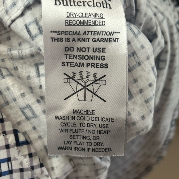 Buttercloth Shirt Mens L Blue Geometric Flip Cuff Casual Dress Button Up - Picture 8 of 11